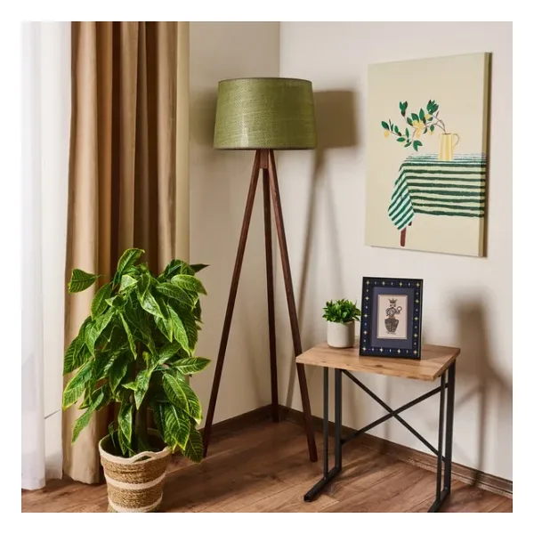 Evidea Lighting Calen Tripod Lambader - Yeşil / Ceviz - 140x35x35 cm