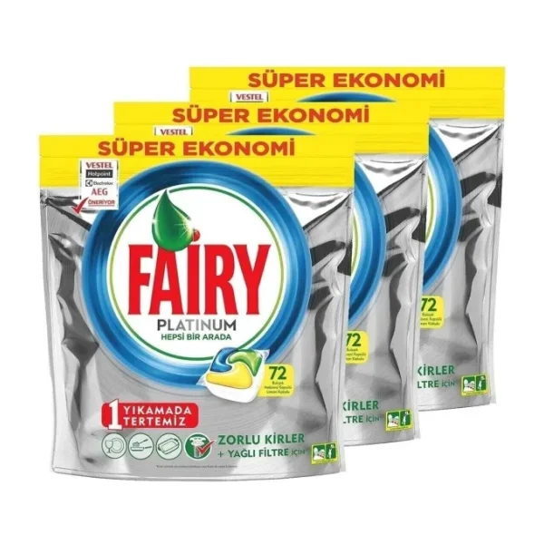 Fairy Platinum Bulaşık Makinesi Tableti 72'li 3 Adet