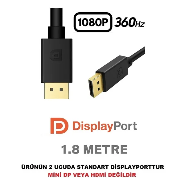 Fiyaka Displayport Dp Kablo 1080p@360hz, 2k@240hz, 4k@60hz Gaming Sinema