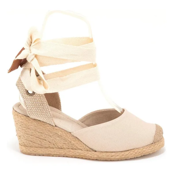 Gerçek Elişi Bej Ipli Dolgu Topuk Keten Espadril Handmade Bej 41