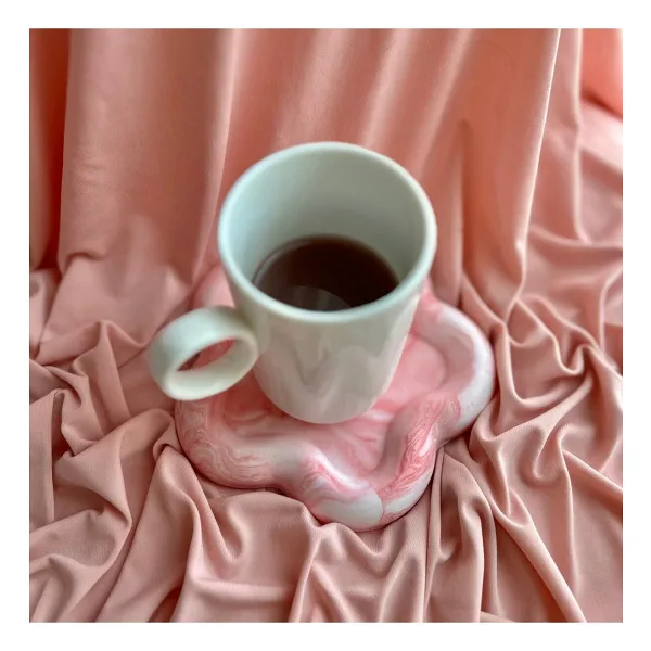 Handmade Pembe Mermer Desen Çiçek Bardak Altlığı - Takı Tabağı - Dekoratif Tabak