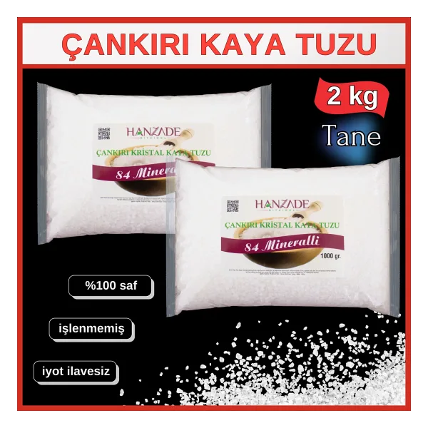 Hanzade Bitkisel 84 Mineralli Doğal Çankırı Kristal Tane Kaya Tuzu 2 Kg