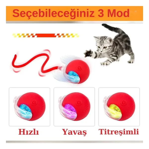 Hareketli Şarjlı Işıklı 360 Derece Dönen Akıllı Oyun Topu Kuyruklu İnteraktif Kedi Köpek Oyun Topu