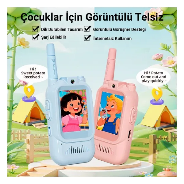 idragon LK-028 Çocuk Görüntülü Telsiz 2'li Set Video Walkie Talkie WiFi İnternetsiz Askılı