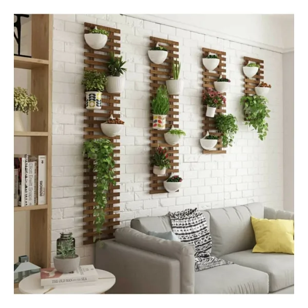 İnStore Duvar Saksılık Duvar Çiçeklik Ahşap Saksılık 4'lü Merdiven Set