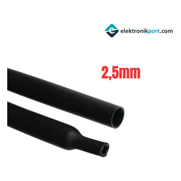 Isıyla Daralan Makaron Siyah 2,5mm Çap 1 Metre