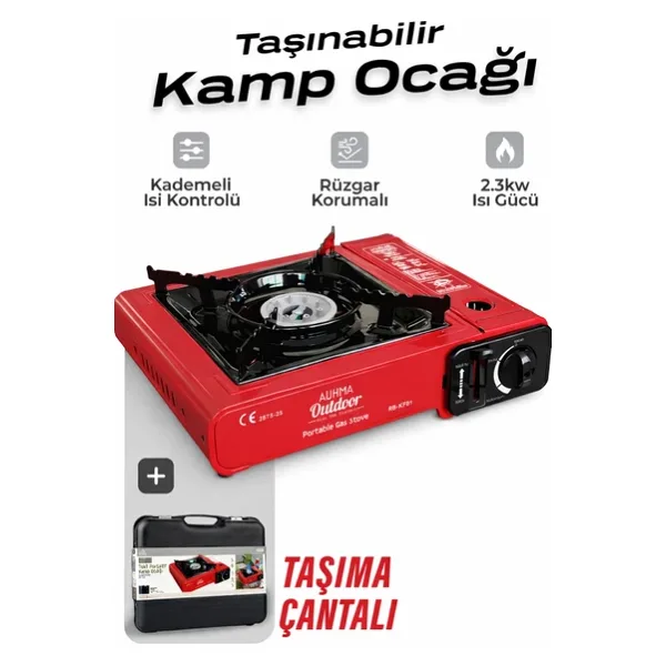 Kamp Ocağı 2.3kw Tekli Portatif Taşınabilir Tekli Gazlı Ocak Rüzgar Korumalı Piknik Kamp Bahçe
