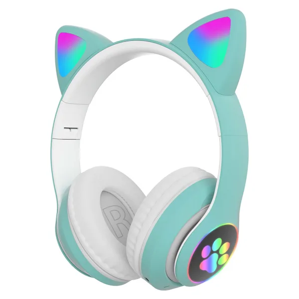 Karler STN-28 Mikrofonlu LED Işıklı Kulak Üstü Kedi Bluetooth Kulaklık Yeşil