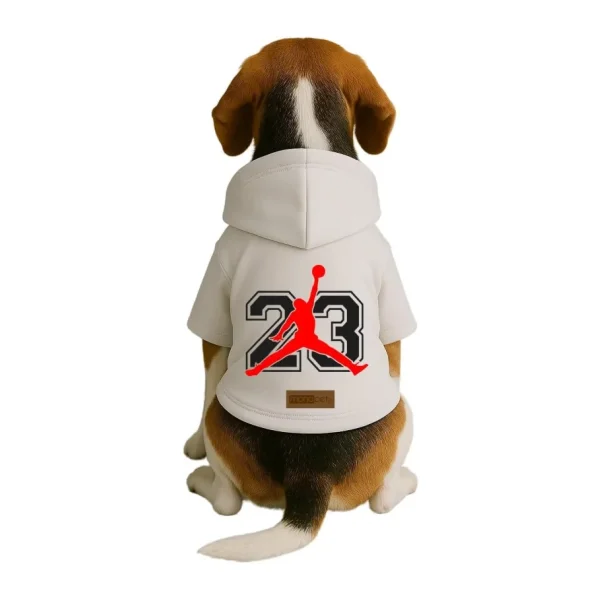 Monopetz Baskılı İçi Polarlı Köpek Ve Kedi Kıyafeti Elbisesi - Beyaz Renk Kapüşonlu Hoodie B46a1, L