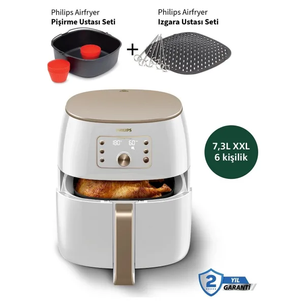 Philips Dokunmatik LED Panel - Modern ve Kolay Kullanım 7.3 L Ultra Geniş Kapasite Xxl Premium Airfryer & Fritöz 2250W - Beyaz