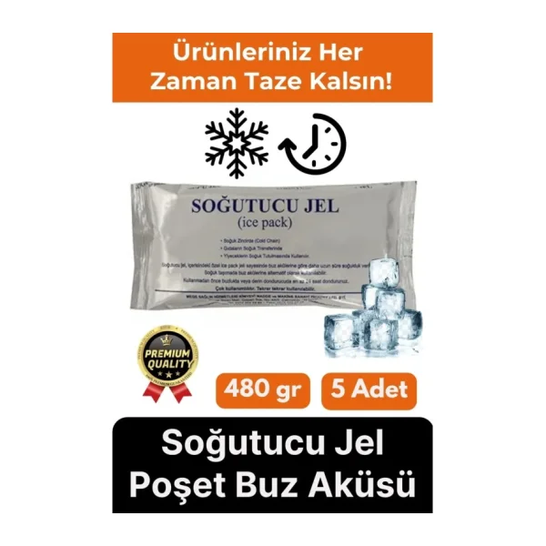 Premium Güvenli Dayanıklı Malzeme Yolculuk Seyahat Yiyecek Soğutucu Jel Poşet Buz Aküsü 480gr 5 Adet