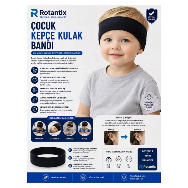 Rotantix Çocuk Kepçe Kulak Bandı Bebek Kepçe Kulak Bandajı