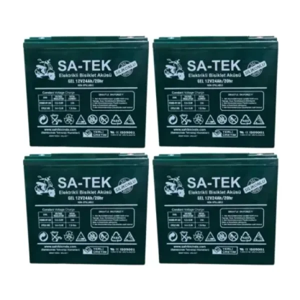 Sa-Tek 12V 24 Ah Elektrikli Motosiklet Aküsü 4'lü Set Jel Akü Elektrikli Bisiklet Aküsü (2024 Üretim)