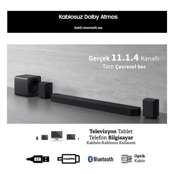 Samsung 656 Watt 2026 Model-Yüksek Güç Mükemmel Ses Kalitesi 11.1.4 Kanal Kablosuz Dolby Atmos Soundbar & Sinema Sistemi-Dahili Sinematik Ses