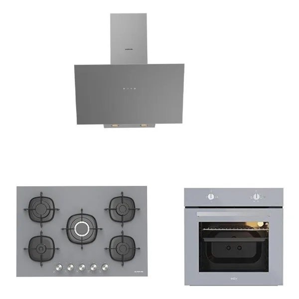 Silverline Karma Gri Cam Ankastre Set 3481 Davlumbaz - Cs5622s01 75cm Ocak - Esty Aef6601s04 Firin