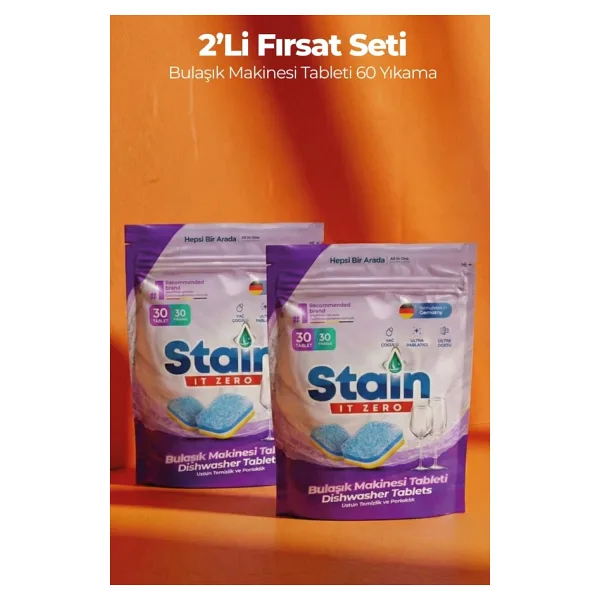 Stain İt Zero Hepsi Bir Arada Bulaşık Makinesi Tableti & Güçlü Temizlik Üstün Parlaklık- 60 Yıkama