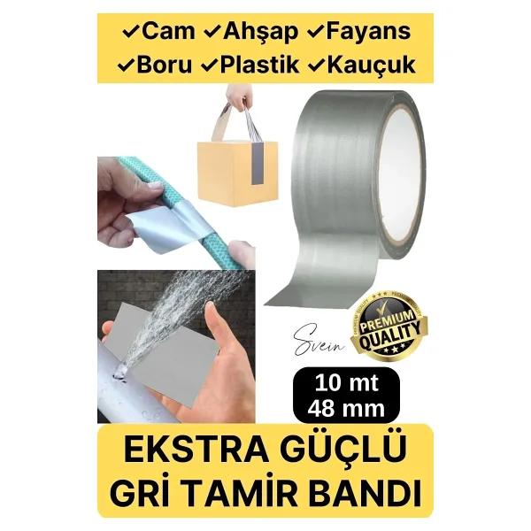Svein Çok Amaçlı Su Geçirmez Sızdırmaz Dayanıklı Izole Gri Tamir Bandı 48 Mm 10 Mt 1 Adet