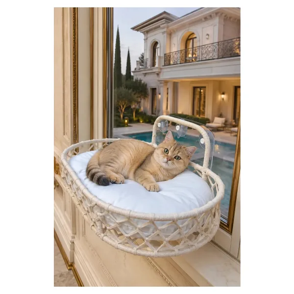 Tasaryum Store Kedi Köpek Cam Yatağı Vantuzlu Hamak - Krem