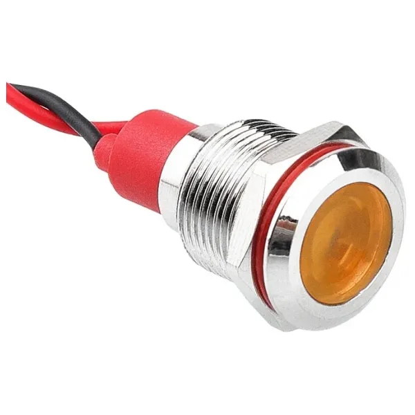 WD12L-P2 12mm 12-24V Kablolu Metal Sinyal Lambası - Sarı