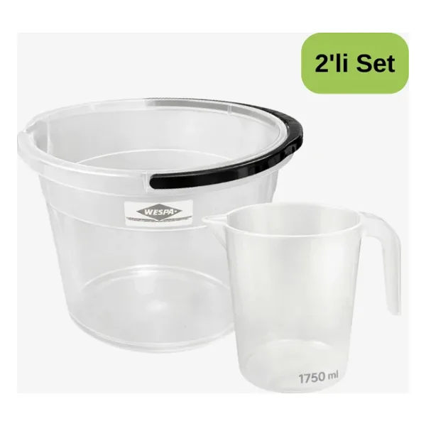 Wespa 2'li Temizlik Seti 10 L Şeffaf Saplı Kova + 1750 ml Şeffaf Maşrapa