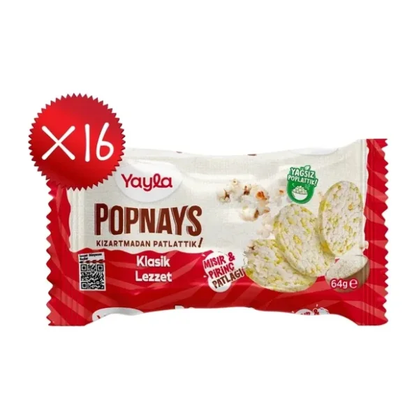 Yayla Popnays Klasik Lezzet Mısır ve Pirinç Patlağı 64 g x16