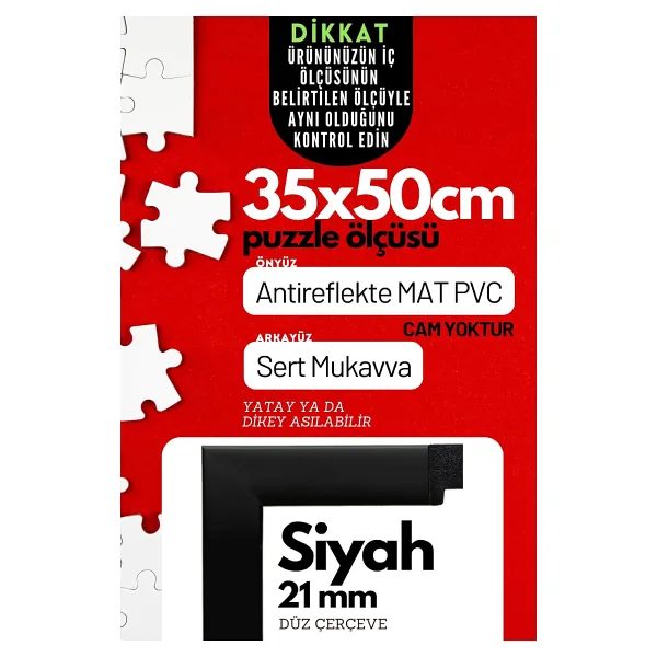 21lik Puzzle Poster Resim Çerçevesi PVCli Postersiz Resimsiz Çerçeve (Siyah, 35x50)