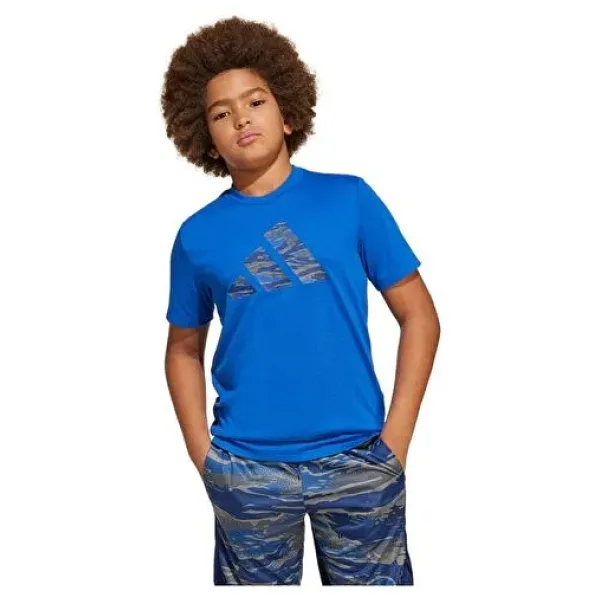 Adidas Train Essentials Camo-Print JI6109 Mavi Kısa Kollu Bisiklet Yaka Çocuk Tişört