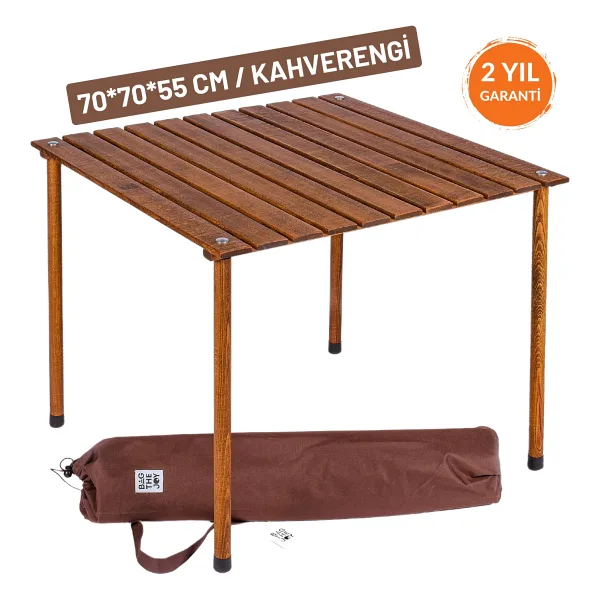 Bag The Joy 70x70 cm Kahverengi Ahşap Katlanır Kamp Masası