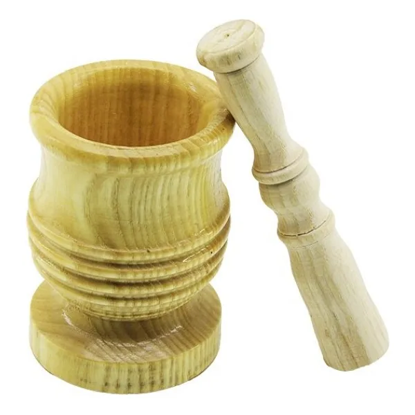 Büyük Boy Lüx Ahşap Havan Sarımsak Dövecek Ç: 8.3cm--D: 7cm--Y: 12CM Fileli Ambalaj - Çok Renkli