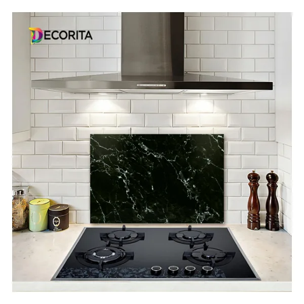 DECORITA Siyah Mermer Görünümlü Cam Ocak Arkası Koruyucu