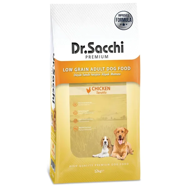 Dr. Sacchi Premium Düşük Tahıllı Tavuklu 12 kg Yetişkin Köpek Maması