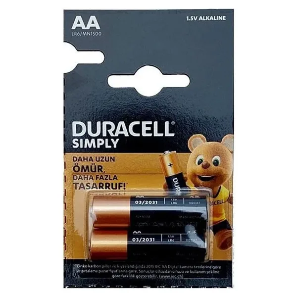 Duracell Simply 1.5V Alkaline AA Kalem Pil  2'li Paket