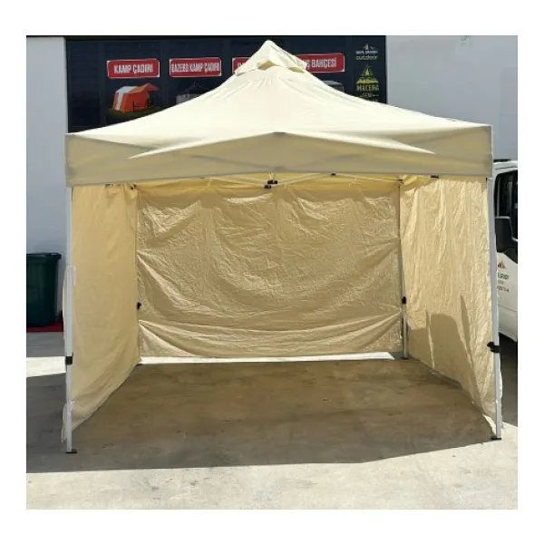 Erbil 3x3 Gazebo Çardak 3 Taraf Ince Bezli Kapalı - Krem Rengi