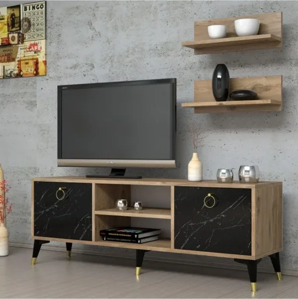 Ferniso Mobilya 138 cm Tv Ünitesi Çam-Mermer Desen