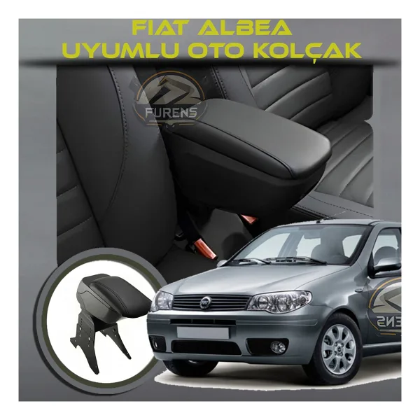 Fiat Albea 2002-2012 Uyumlu Kol Dayama ve Kolçak Sürgülü Bardaklıklı Ayarlanabilir Siyah Deri