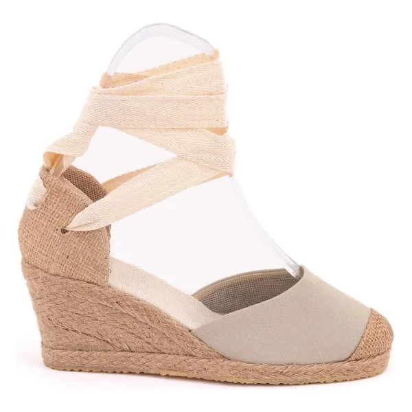 Gerçek Elişi Bej Ipli Dolgu Topuk Keten Espadril Handmade Bej 39,5