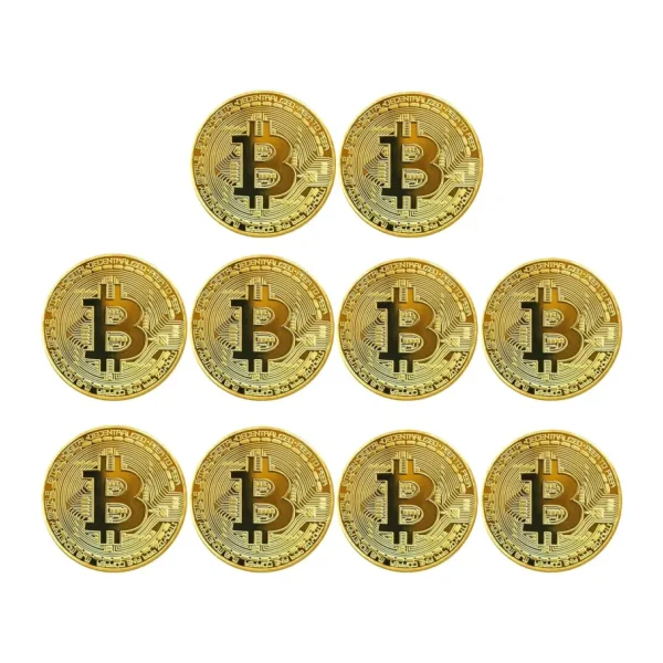 GÜNCELÇARŞI Bitcoin Madeni Hatıra Parası, BTC Altın Rengi Hediye Sikke Para, Kutulu Koleksiyon Parası (10 ADET)
