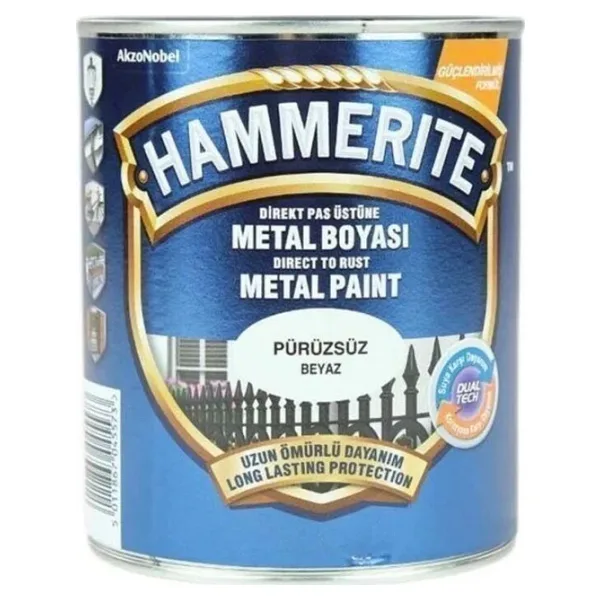 Hammerite Pas Üstü Metal Boyası Düz Beyaz 0,75Lt