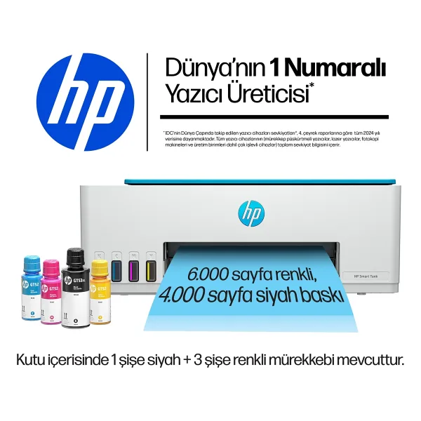 HP Smart Tank 596 9B2C6A Wi-Fi + Tarayıcı + Fotokopi Renkli Çok Fonksiyonlu Tanklı Mürekkep Püskürtmeli Yazıcı
