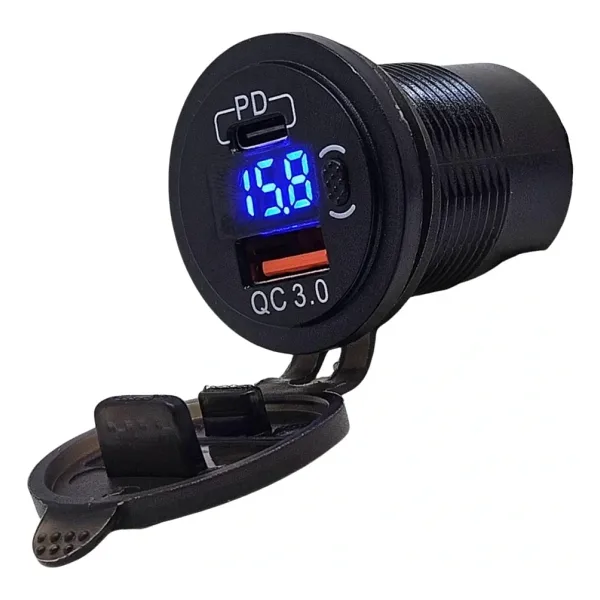 IC-266D-6 Pano Tip Voltmetreli 2'li Usb 3.0 + Type-C Butonlu