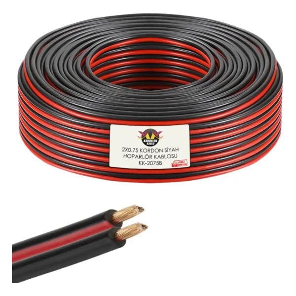 KABLOTECH YILTECH Siyah Kordon 2x0.75mm 100 Metre Garantili Yüksek Kalite Cca Kablo Hoparlör Kablo Zayıf Akım