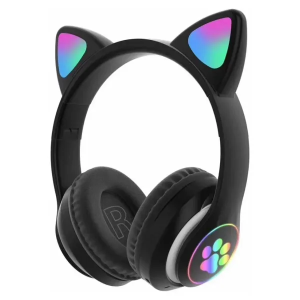 Karler STN-28 Mikrofonlu LED Işıklı Kulak Üstü Kedi Bluetooth Kulaklık Siyah