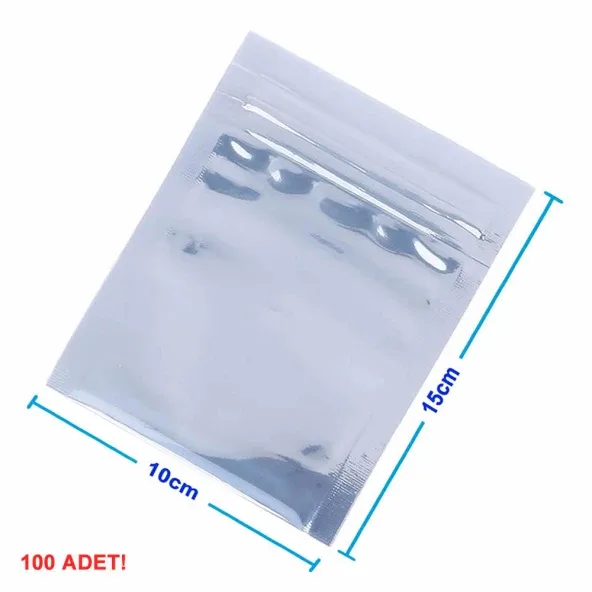 Kilitli Antistatik Poşet 10X15cm 100 Adet Şeffaf Su Toz Geçirmez Koruyucu Esd Metalize Torba Çanta