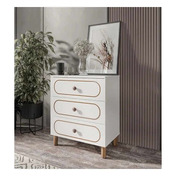 Kzn Home Bohem Şifonyer Beyaz 3 Çekmeceli 78 cm Yükseklik 68 cm Genişlik 42 cm Derinlik