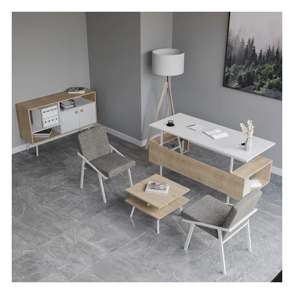 Lagomood İrony Maxi İki Koltuklu Ofis Takım Meşe Beyaz