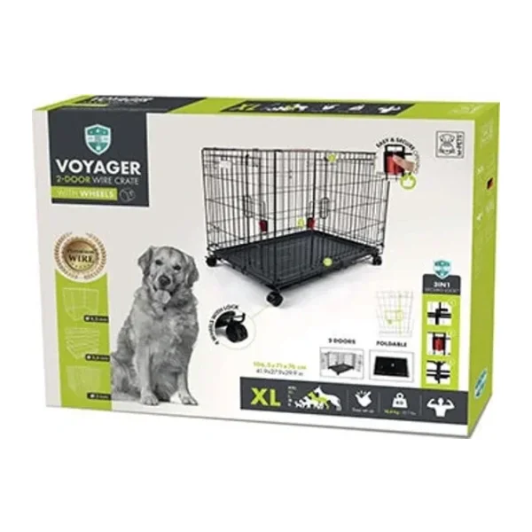 M-Pets Voyager 2 Kapılı Tekerlekli XL Siyah 106x71x76 cm Köpek Kafesi