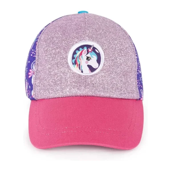 Milk&Moo Ayris 7-10 Yaş Kız Çocuk Şapkası - Unicorn Temalı, Simli Pembe ve Mor Renkli, Ayarlanabilir ve Nefes Alabilir Tasarım