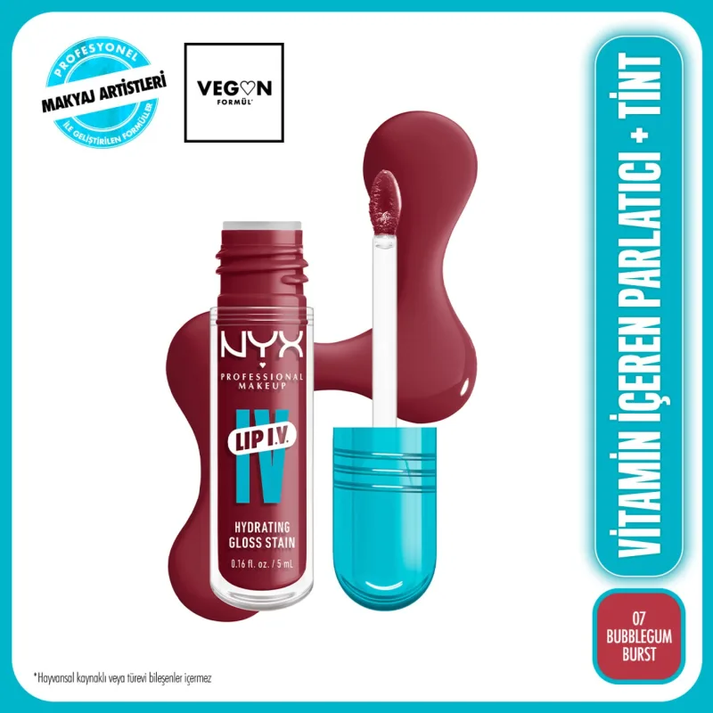NYX Professional Makeup Lip IV Vitamin İçeren Tint 07 Bubblegum Burst Dudak Parlatıcısı