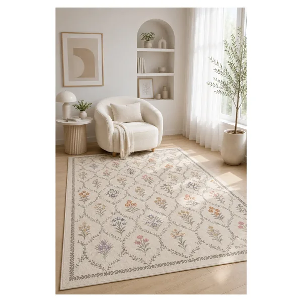 PINKIE HOME Dijital Kaymaz Yıkanabilir Renkli Çiçekli Salon Halısı Mutfak Halısı Yolluk Ev Dekor