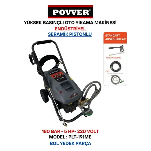 Povver PROFESYONEL (Bakır Sargılı) İNDÜKSİYON MOTORLU Yüksek Basınçlı Yıkama Makinası (3700 W - 180 Bar)